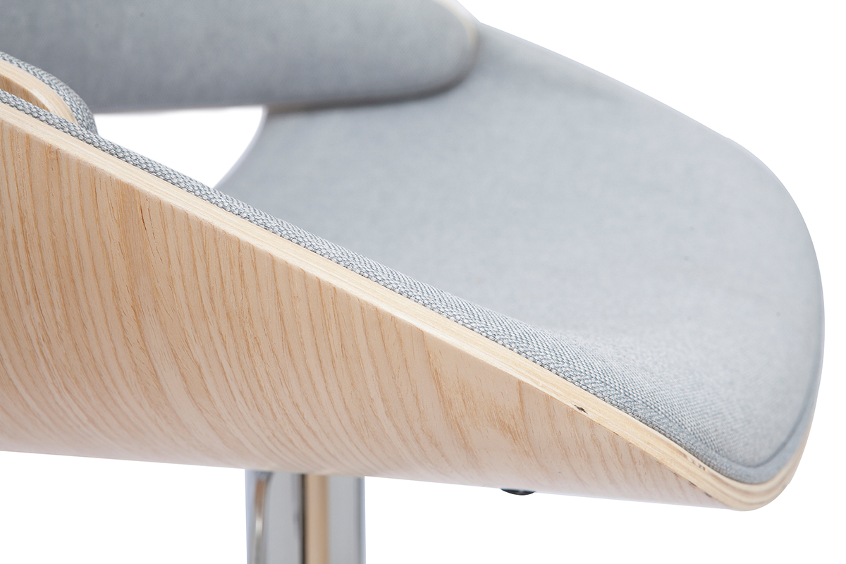 Design-Barhocker hhenverstellbar grauer Stoff und helles Holz CLASH