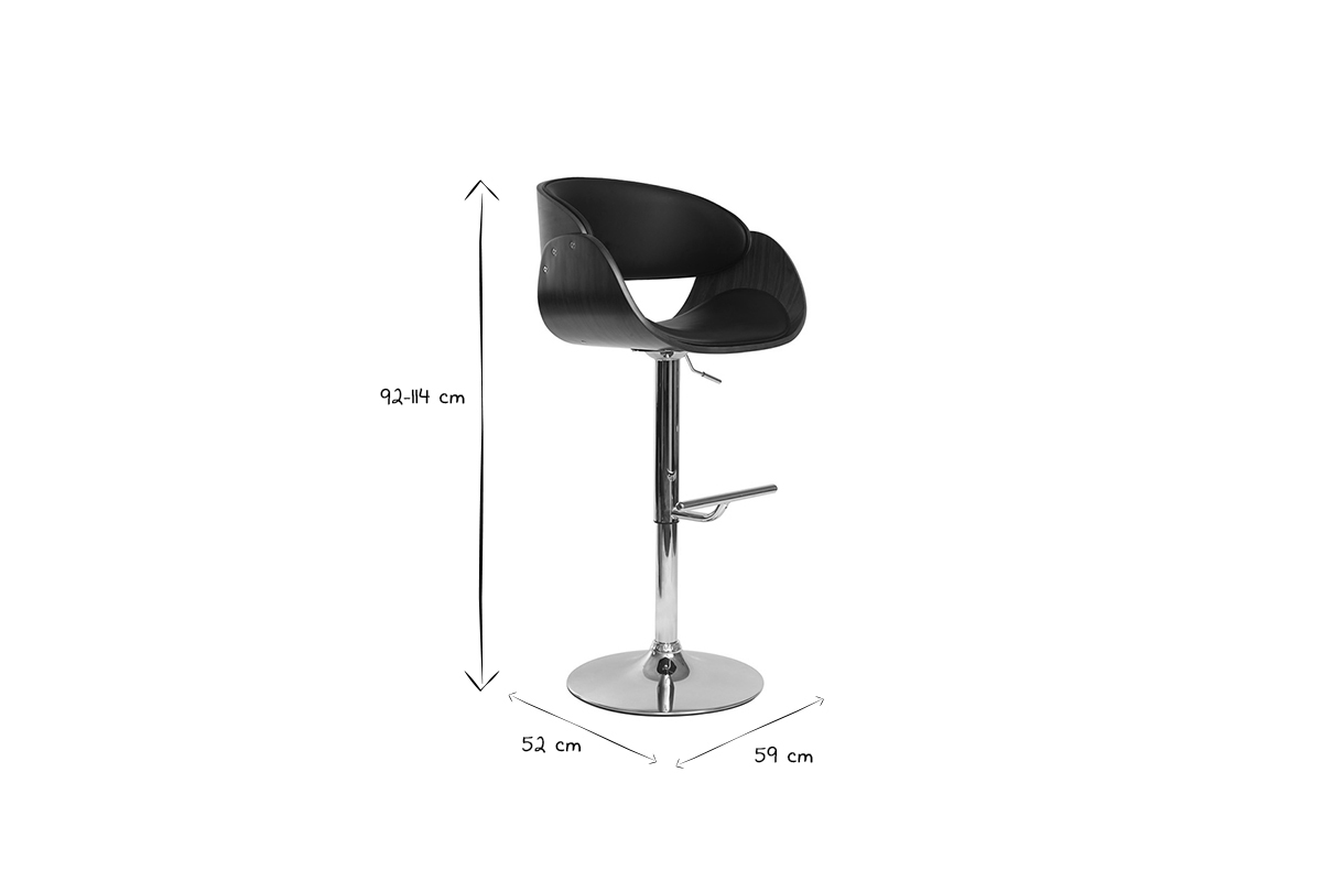 Abmessungen des Barhockers BENT: 92-114 cm H�he, 52 cm Breite, 59 cm Tiefe in Schwarz und Wei�.