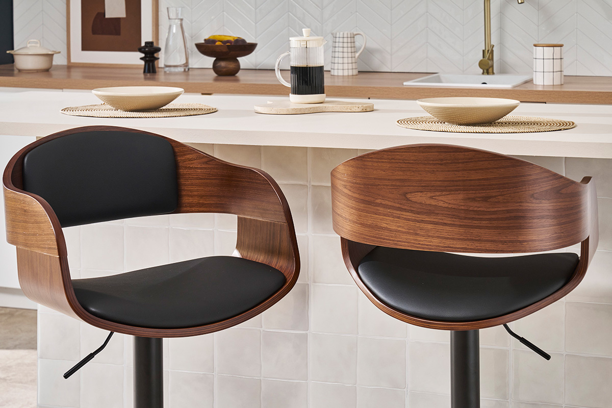 Design-Barhocker hhenverstellbar schwarz und dunkles Holz EUSTACHE