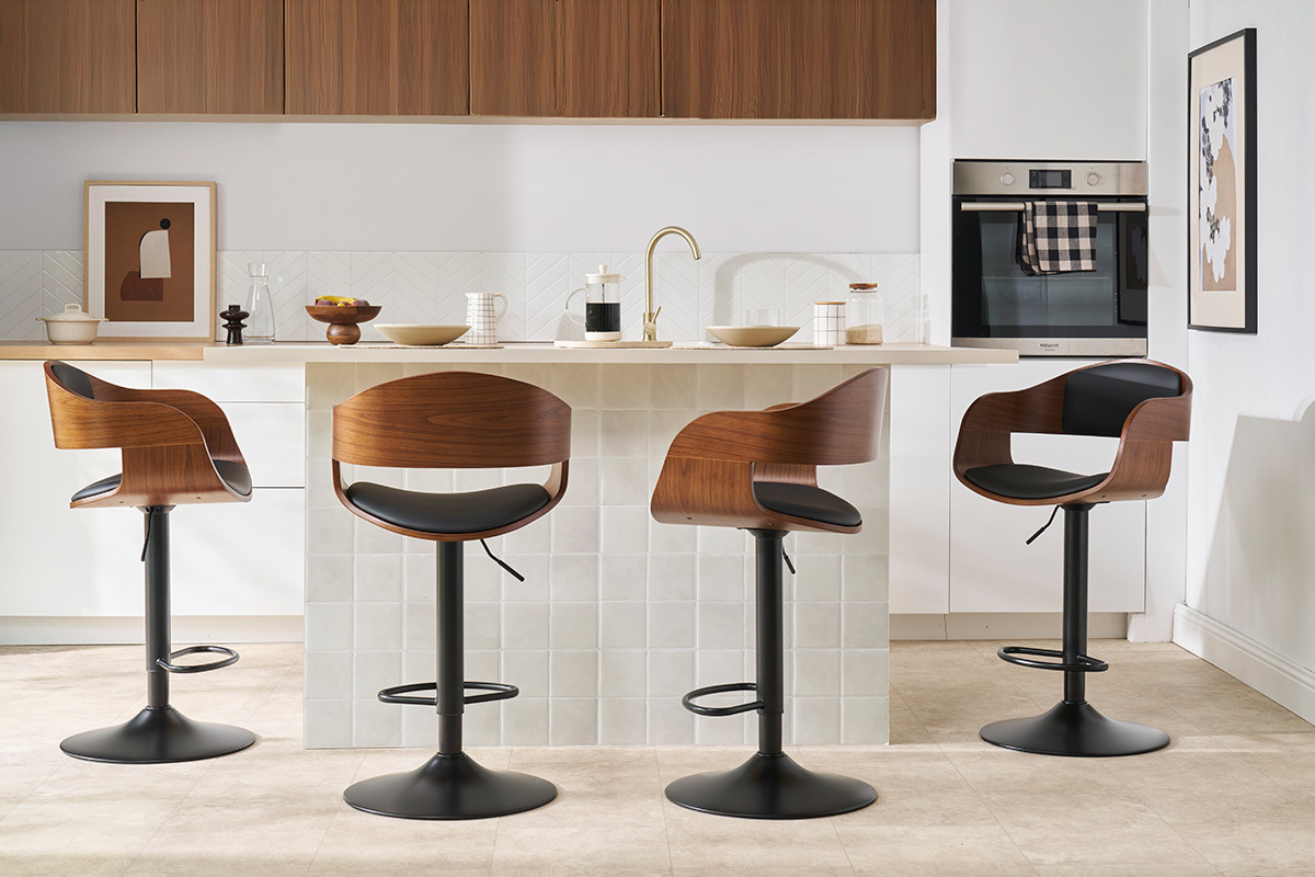 Design-Barhocker hhenverstellbar schwarz und dunkles Holz EUSTACHE