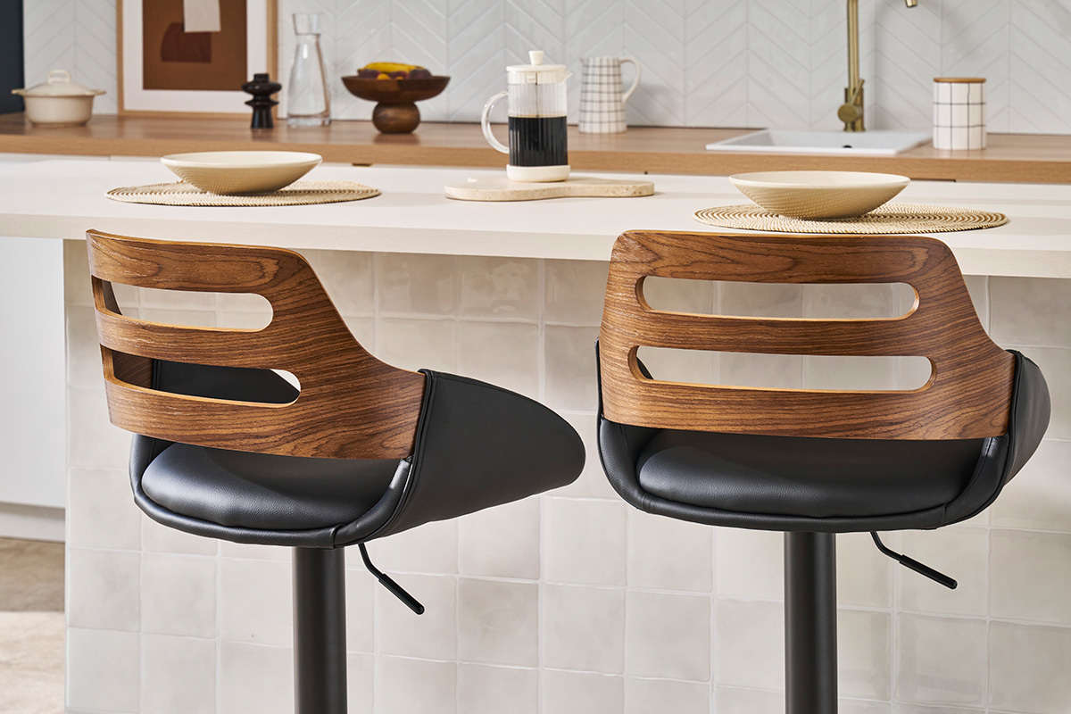 Design-Barhocker hhenverstellbar schwarz und Walnuss PERNIK