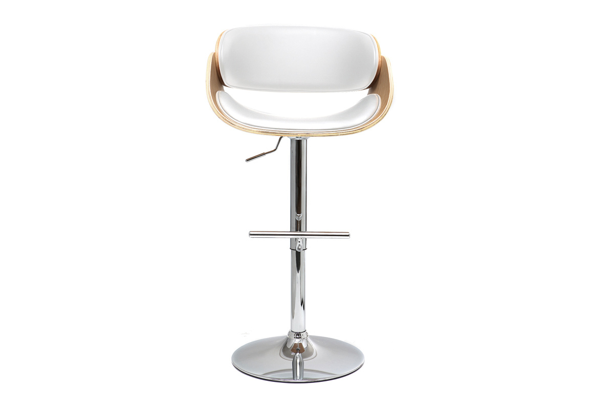 Design-Barhocker h�henverstellbar wei� und helles Holz BENT