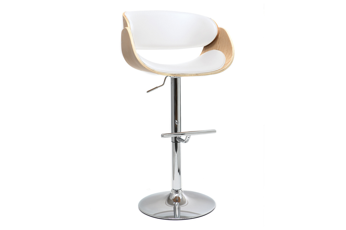 Design-Barhocker h�henverstellbar wei� und helles Holz BENT