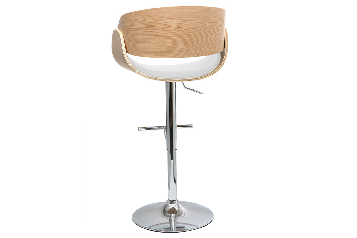 Design-Barhocker h�henverstellbar wei� und helles Holz BENT