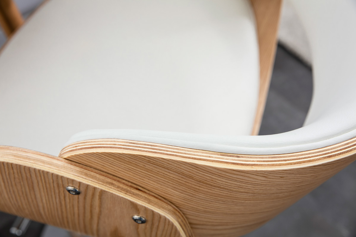 Design-Barhocker h�henverstellbar wei� und helles Holz BENT