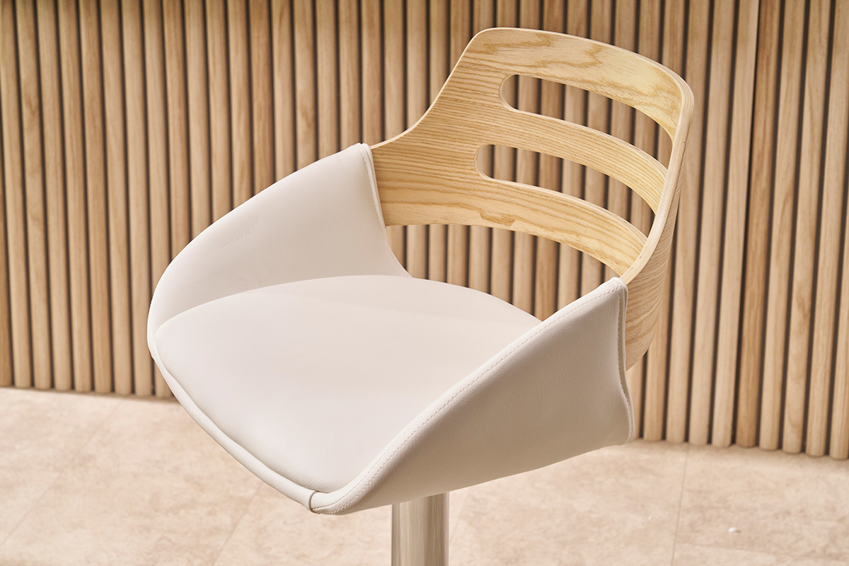 Design-Barhocker hhenverstellbar wei und helles Holz PERNIK