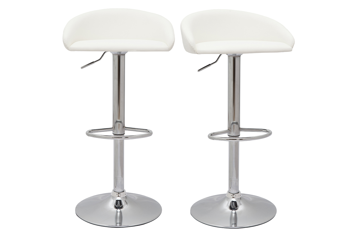 Design-Barhocker hhenverstellbar wei und verchromter Stahl (2er-Set) REYNOLD