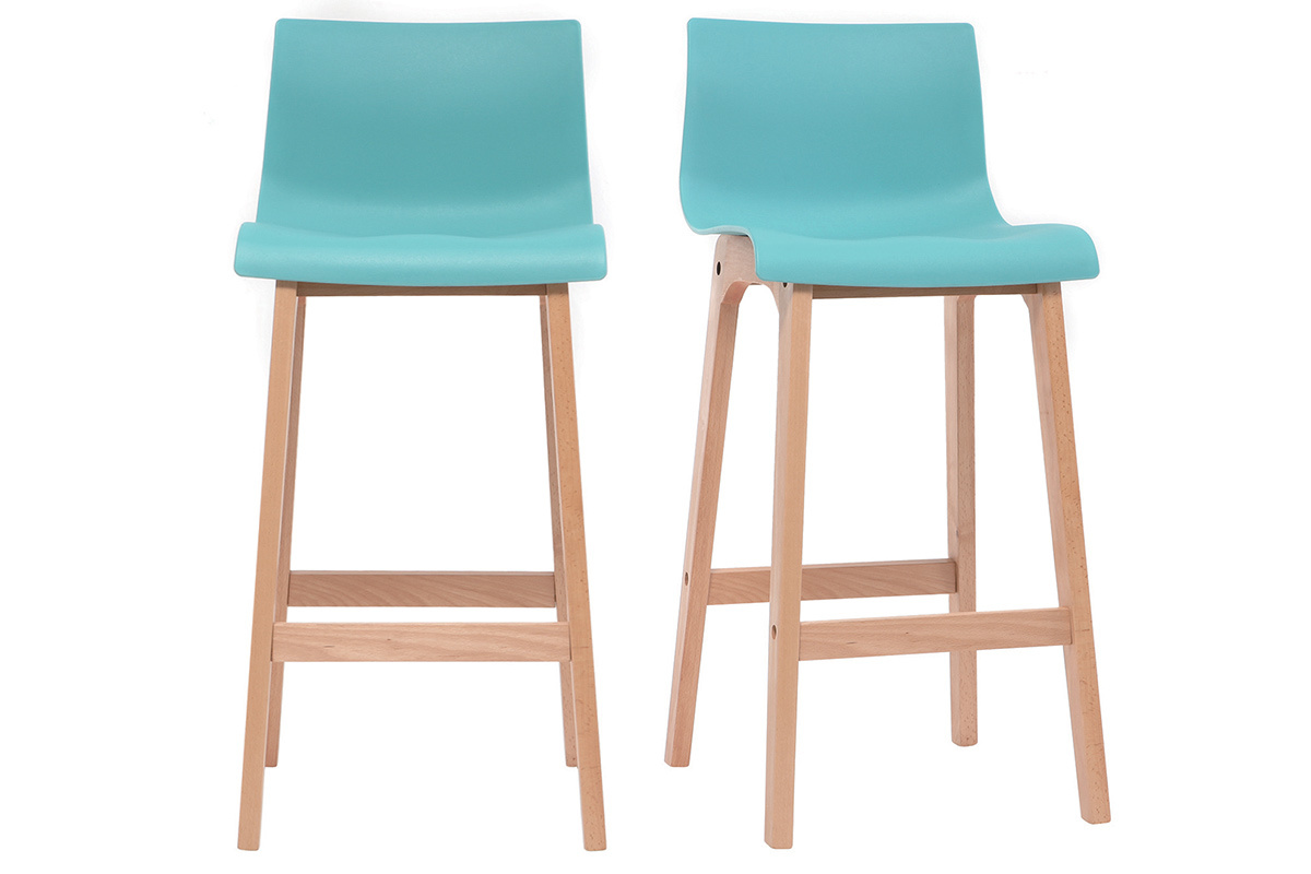 Design-Barhocker Holz und Blaugrn 65 cm 2 Stck. NEW SURF
