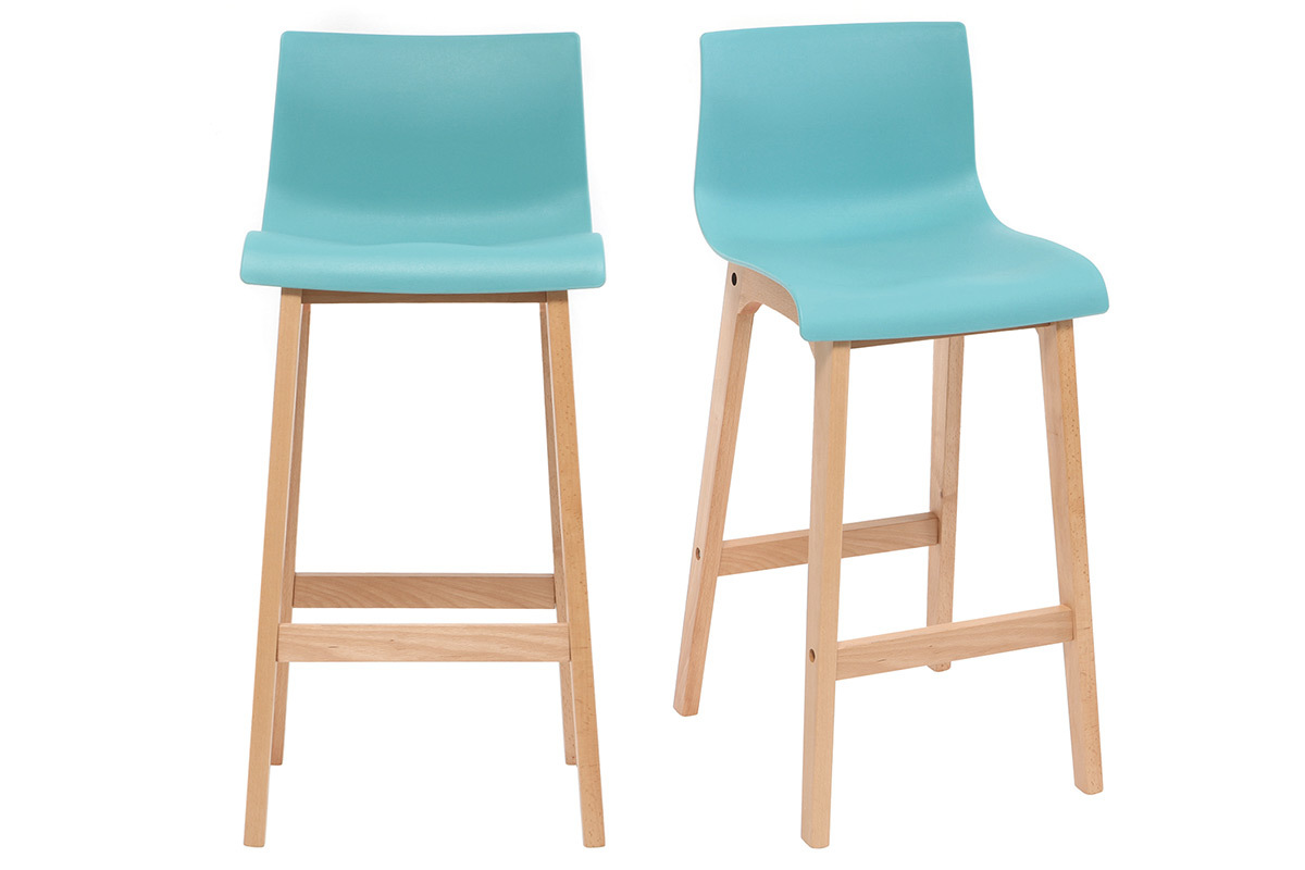 Design-Barhocker Holz und Blaugrn 75 cm 2 Stck. NEW SURF