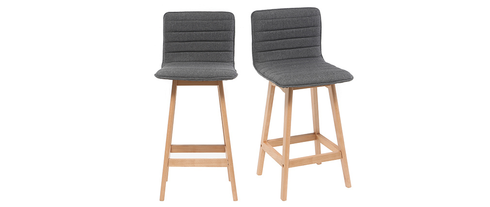 Design-Barhocker Holz und Dunkelgrau 65 cm 2 Stck. EMMA - Miliboo