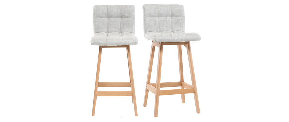 Design-Barhocker Holz und Perlgrau 65 cm 2 Stck. KLARIS - Miliboo