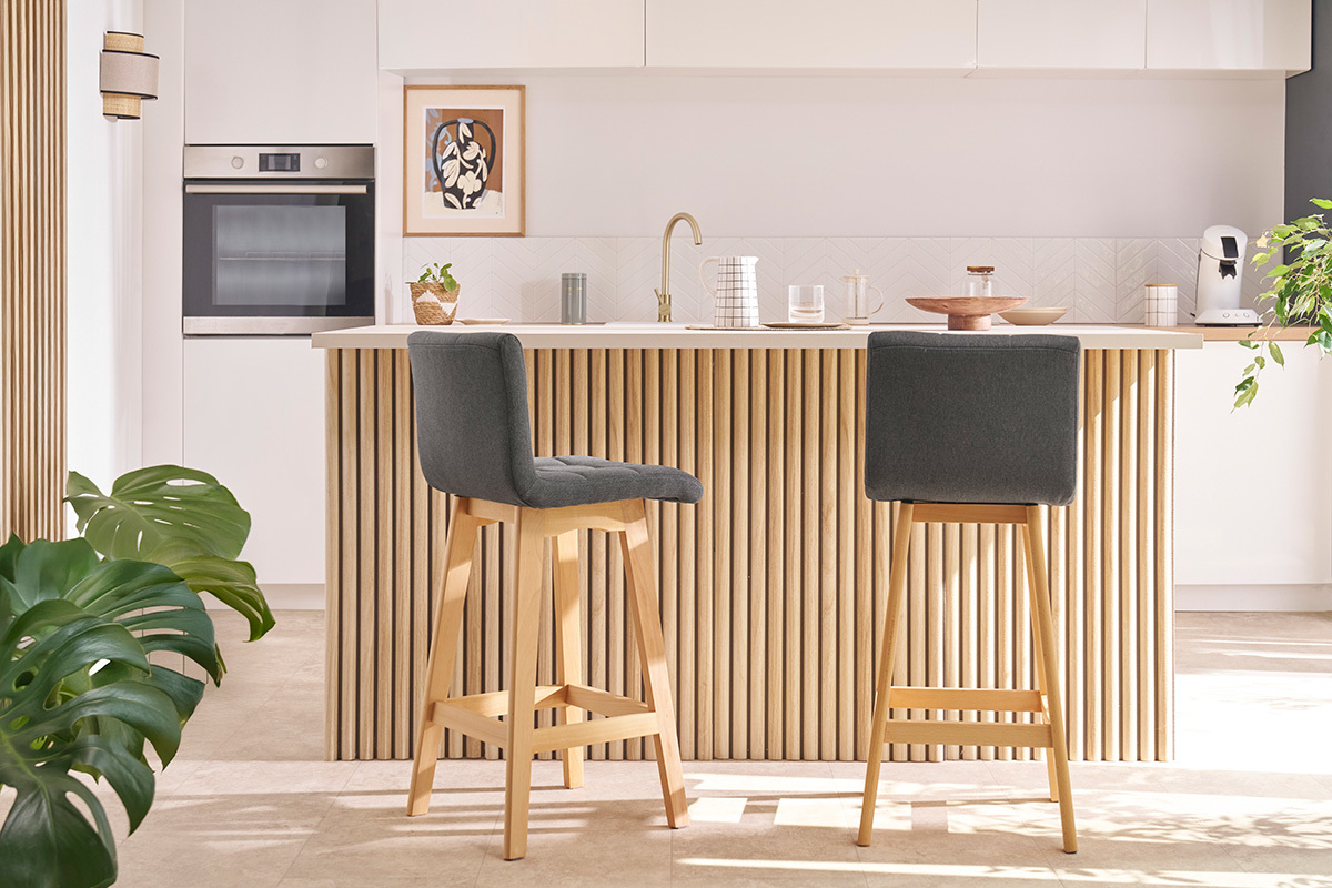 Design-Barhocker Holz und Perlgrau 65 cm 2 Stck. KLARIS