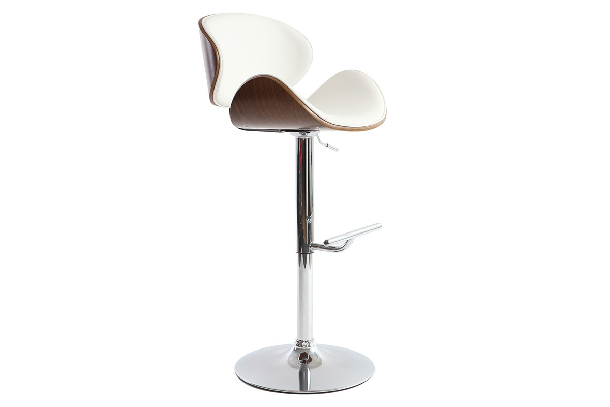 Design-Barhocker in Wei� und dunklem Holz WALNUT
