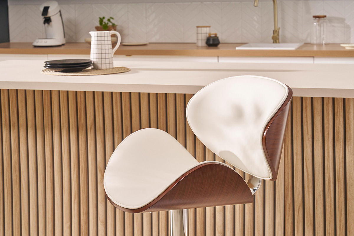 Design-Barhocker in Wei� und dunklem Holz WALNUT