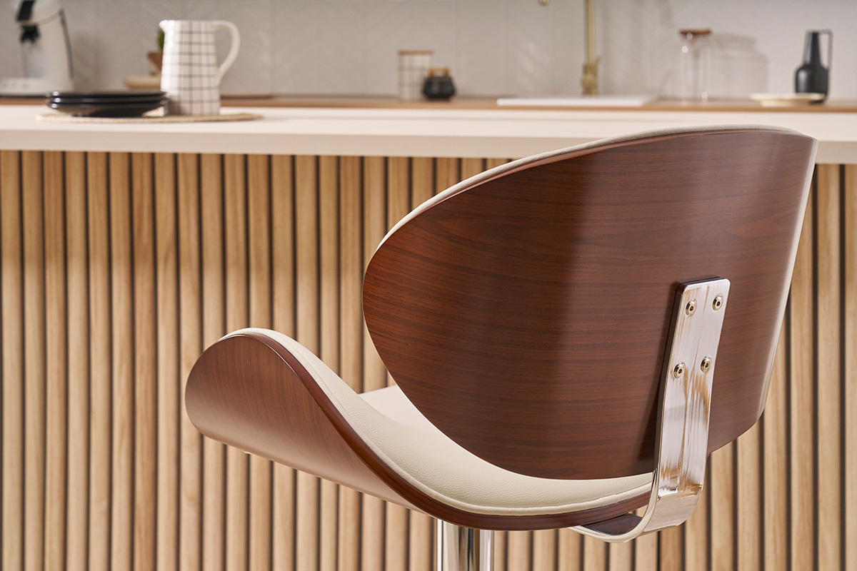 Design-Barhocker in Wei� und dunklem Holz WALNUT