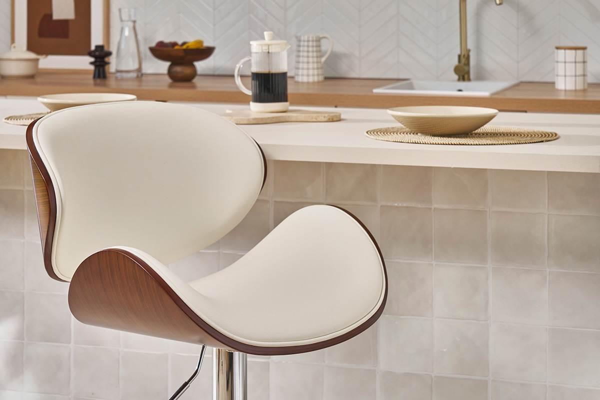 Design-Barhocker in Wei� und dunklem Holz WALNUT