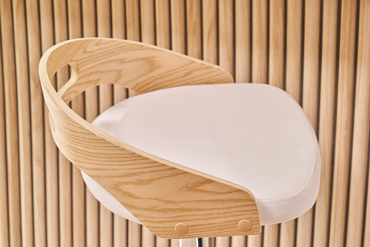 Design-Barhocker MANO hhenverstellbar wei und helles Holz