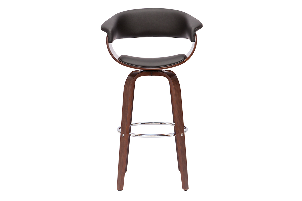 Design-Barhocker OKTAV drehbar schwarz und dunkles Holz H67 cm