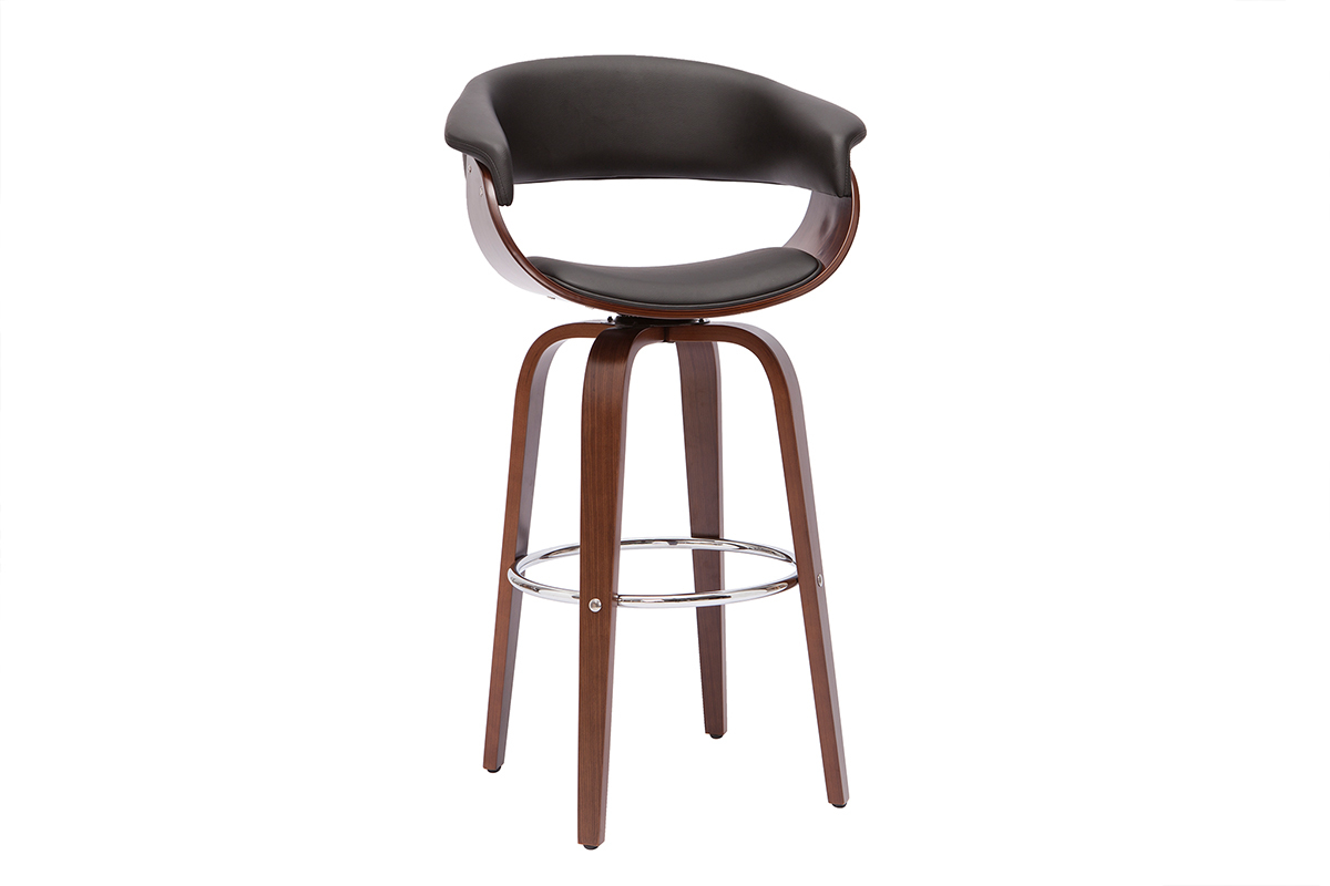 Design-Barhocker OKTAV drehbar schwarz und dunkles Holz H67 cm