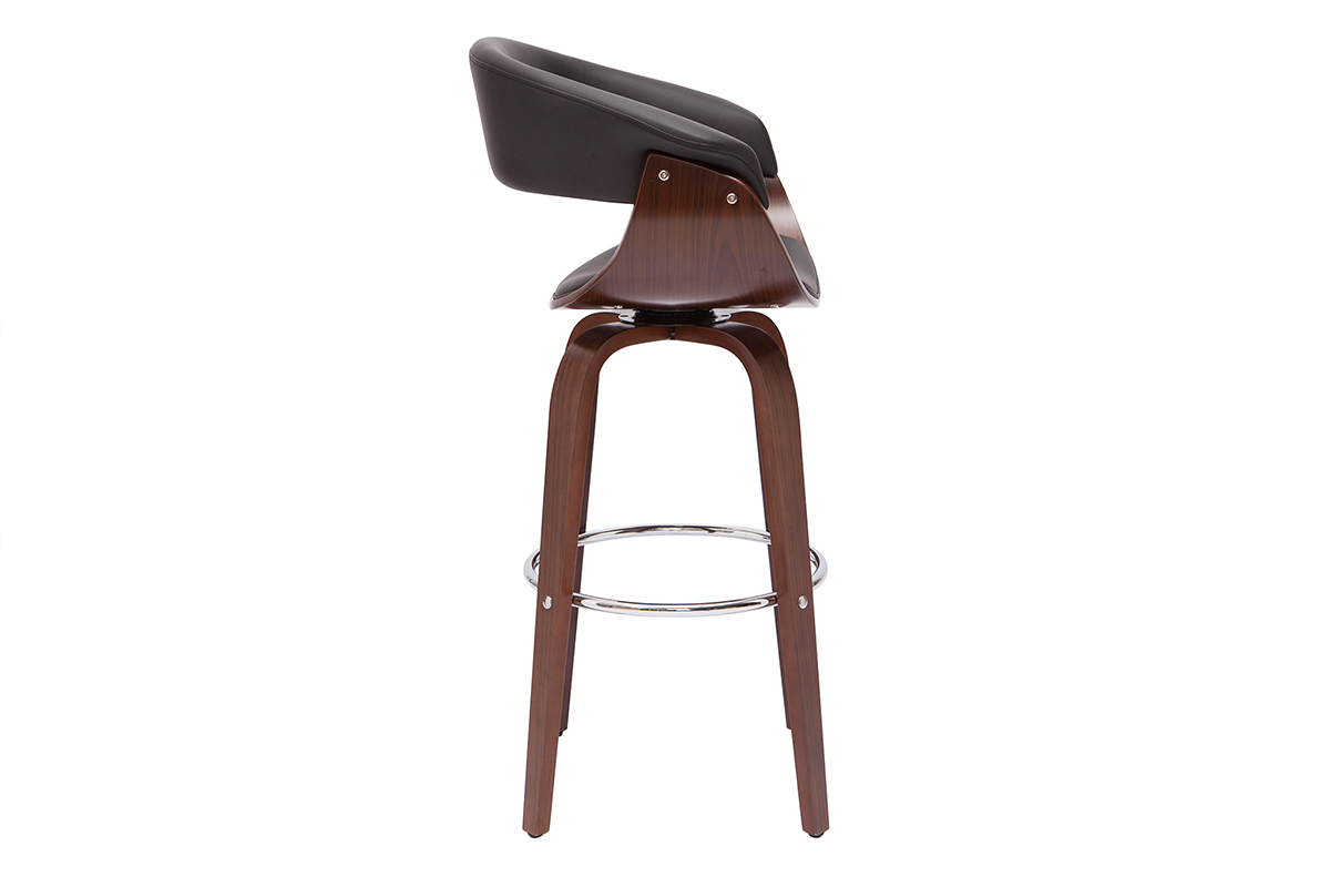 Design-Barhocker OKTAV drehbar schwarz und dunkles Holz H67 cm