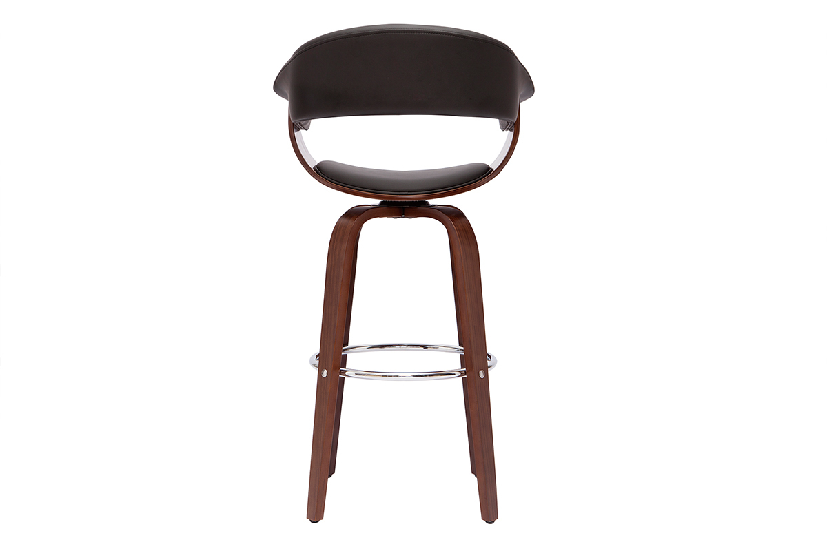 Design-Barhocker OKTAV drehbar schwarz und dunkles Holz H67 cm