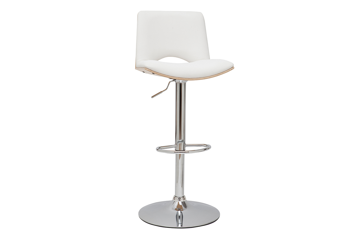 Design-Barhocker PANAChhenverstellbar wei und helles Holz