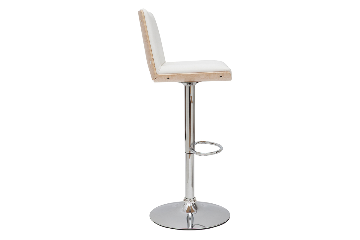Design-Barhocker PANAChhenverstellbar wei und helles Holz