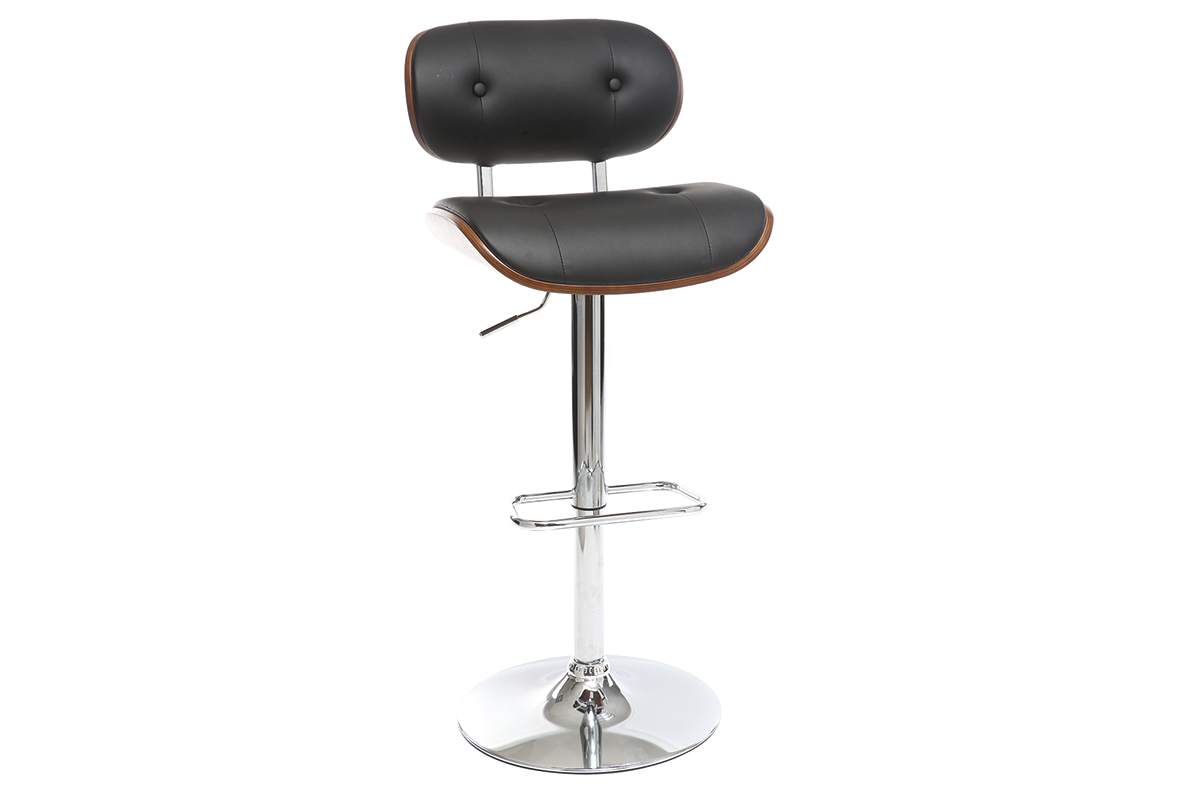 Design-Barhocker PU Schwarz und dunkles Holz MARTY