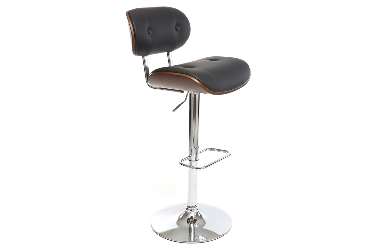 Design-Barhocker PU Schwarz und dunkles Holz MARTY