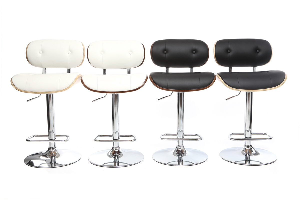Design-Barhocker PU Schwarz und dunkles Holz MARTY