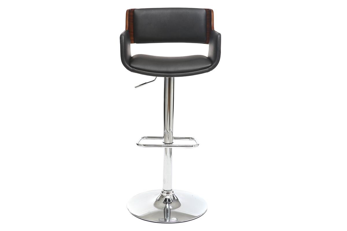 Design-Barhocker PU Schwarz und dunkles Holz RAY