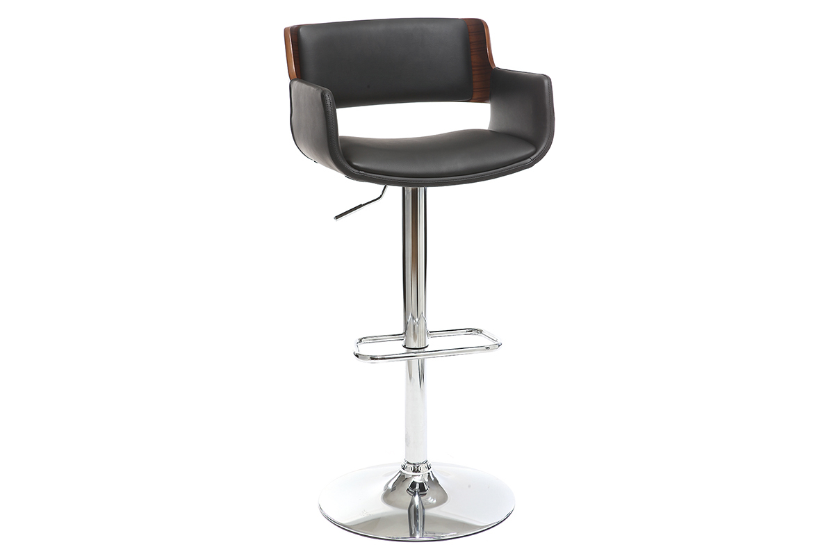 Design-Barhocker PU Schwarz und dunkles Holz RAY