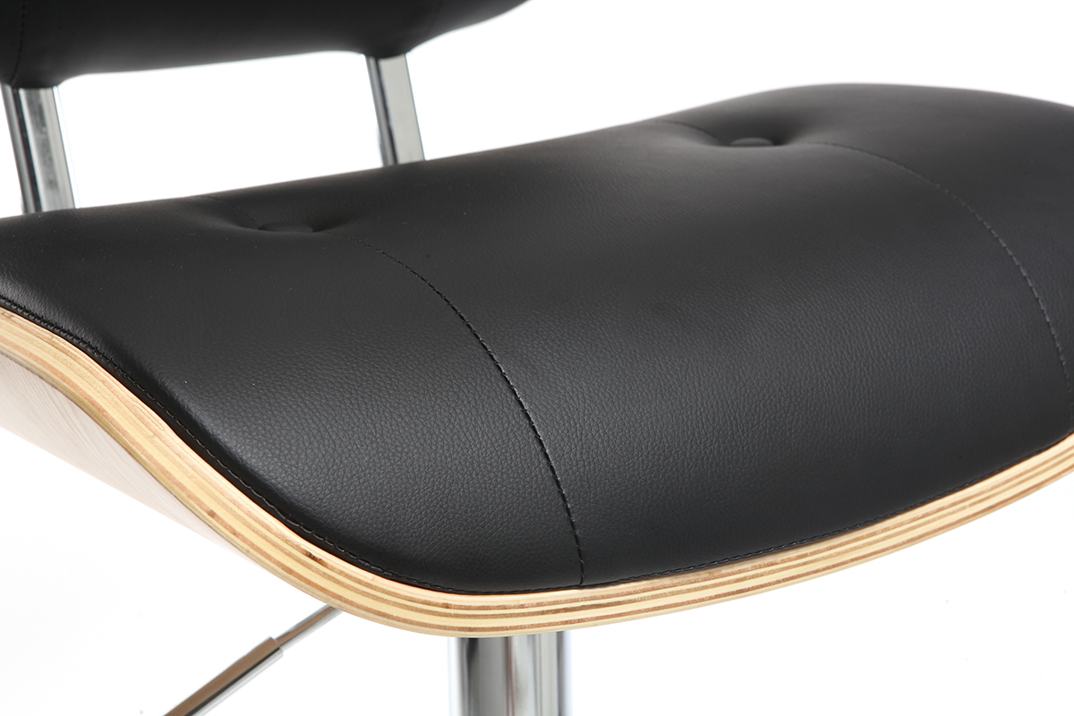 Design-Barhocker PU Schwarz und helles Holz MARTY