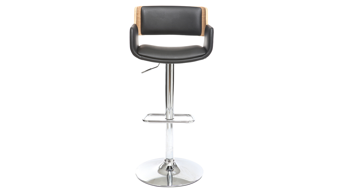 Design-Barhocker PU Schwarz und helles Holz RAY