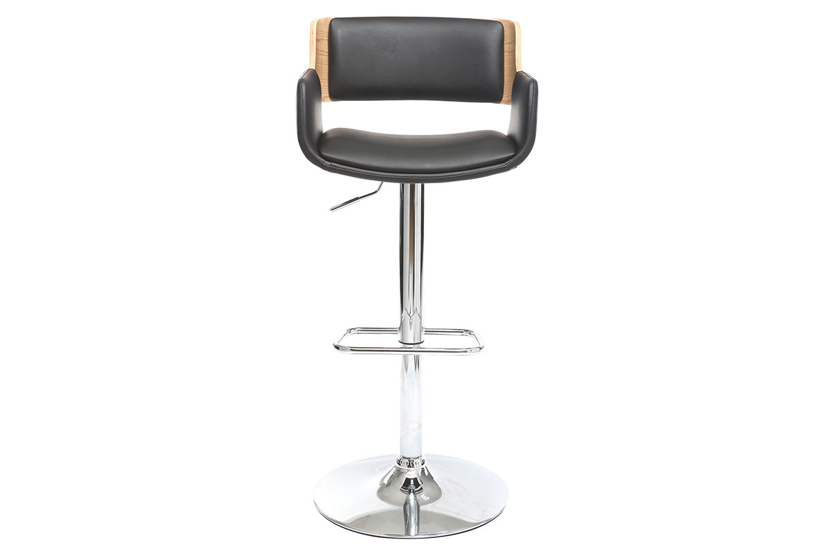 Design-Barhocker PU Schwarz und helles Holz RAY