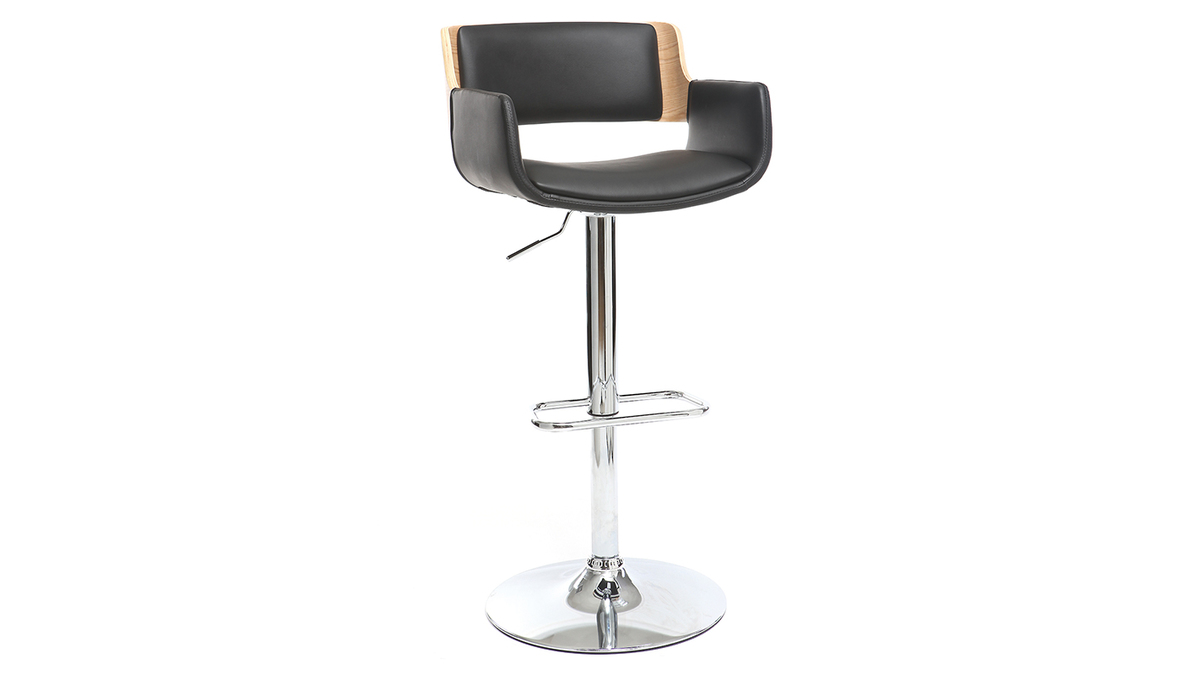 Design-Barhocker PU Schwarz und helles Holz RAY