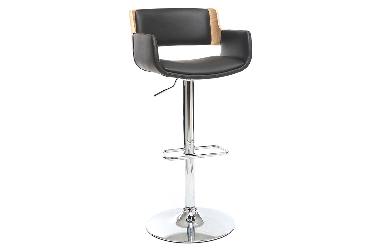 Design-Barhocker PU Schwarz und helles Holz RAY