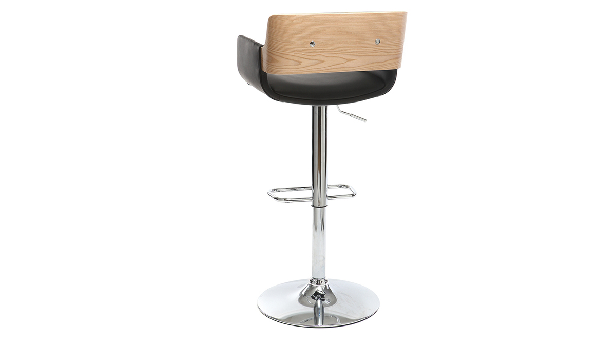 Design-Barhocker PU Schwarz und helles Holz RAY