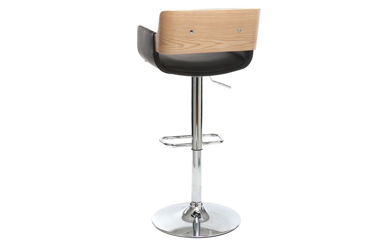 Design-Barhocker PU Schwarz und helles Holz RAY