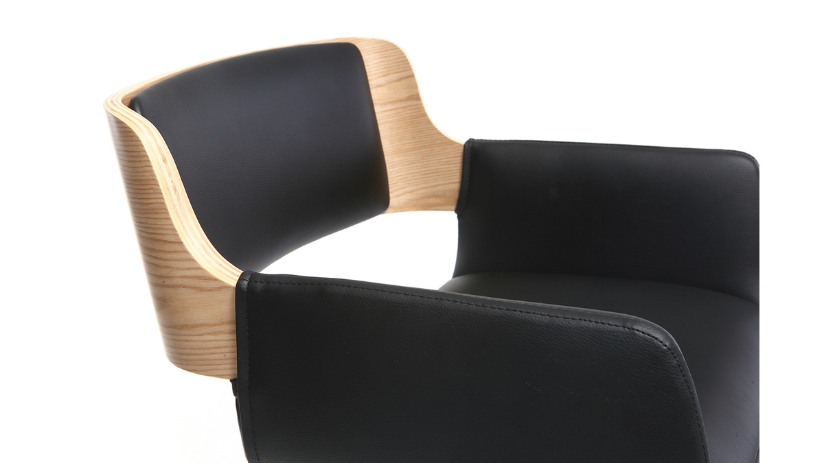 Design-Barhocker PU Schwarz und helles Holz RAY