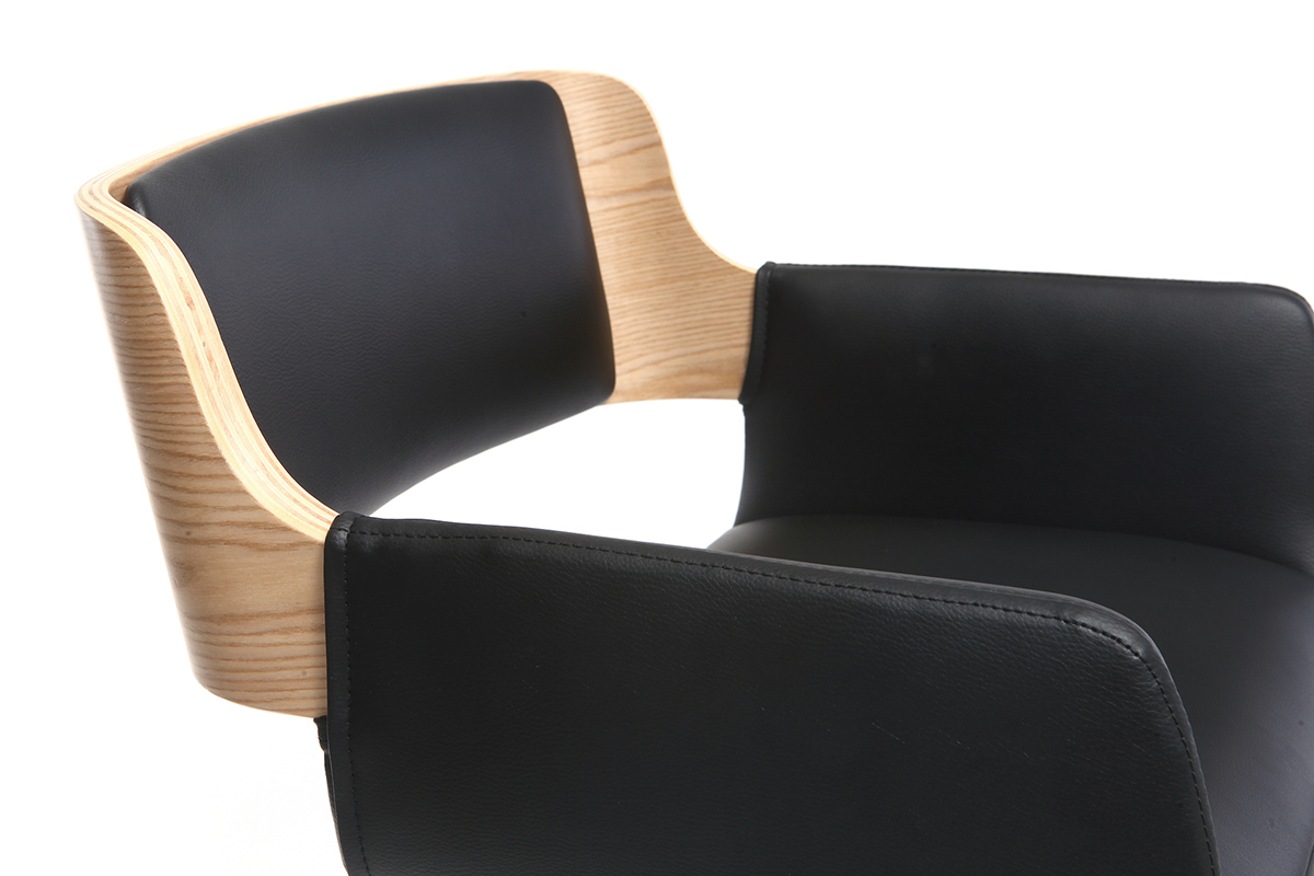 Design-Barhocker PU Schwarz und helles Holz RAY