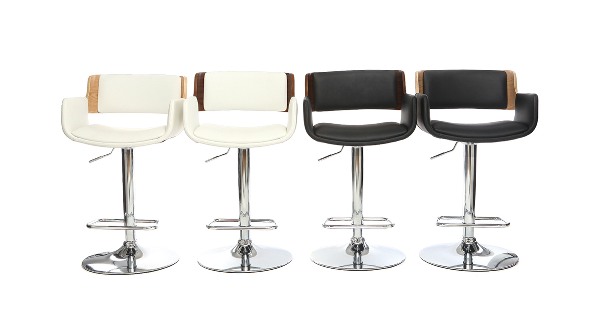 Design-Barhocker PU Schwarz und helles Holz RAY
