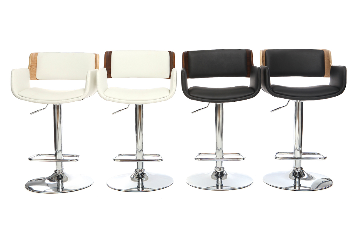 Design-Barhocker PU Schwarz und helles Holz RAY