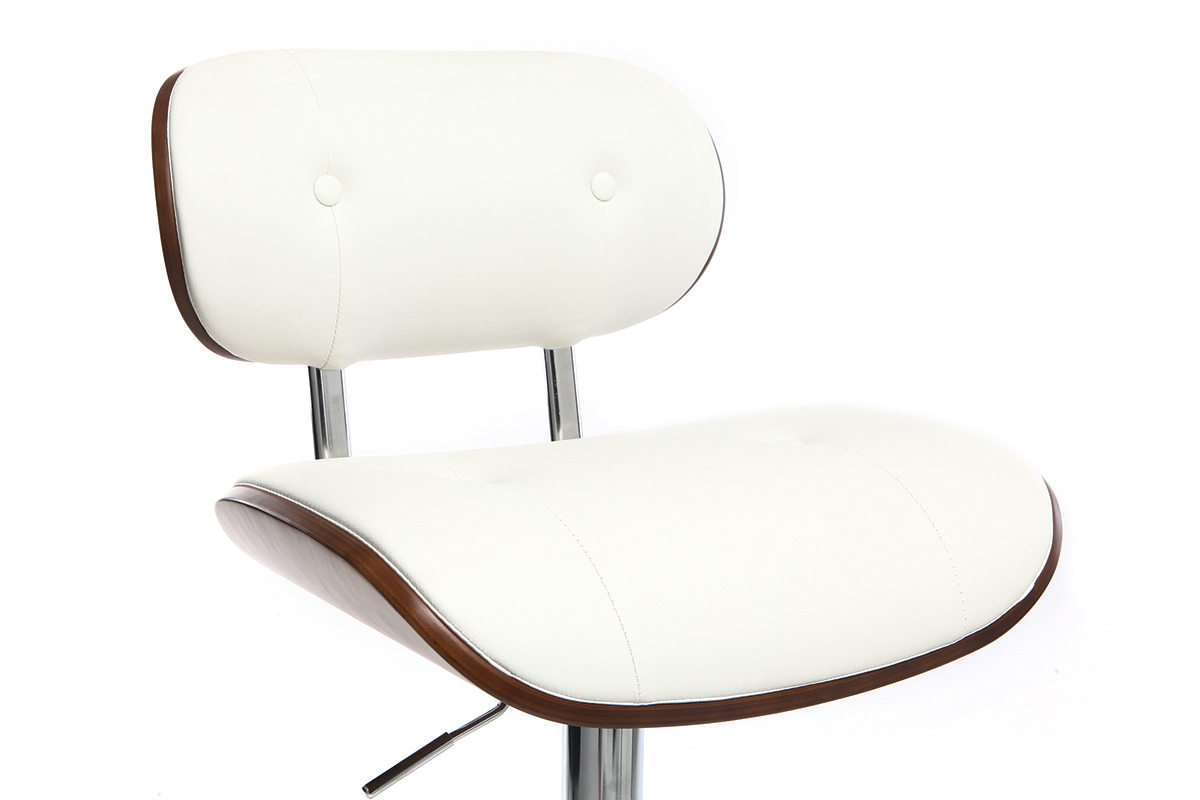 Design-Barhocker PU Wei� und dunkles Holz MARTY