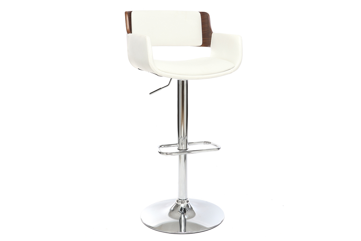 Design-Barhocker PU Wei und dunkles Holz RAY