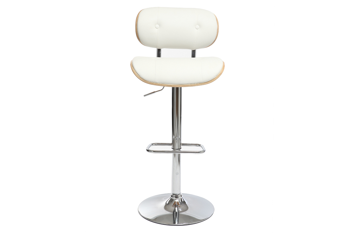 Design-Barhocker PU Wei und helles Holz MARTY