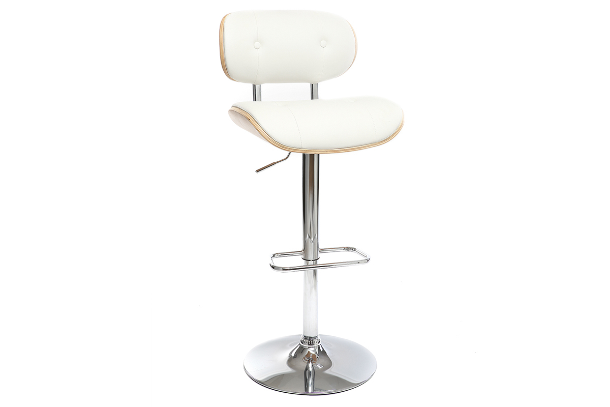 Design-Barhocker PU Wei und helles Holz MARTY