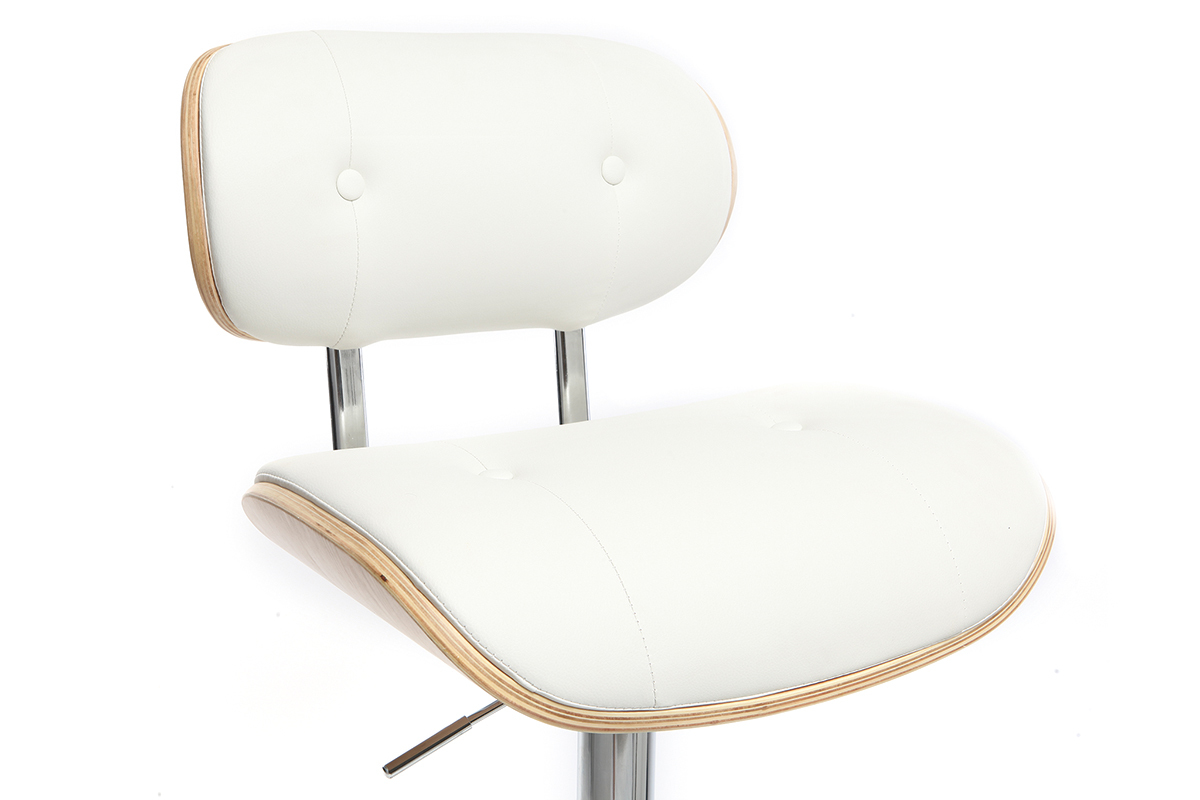 Design-Barhocker PU Wei und helles Holz MARTY