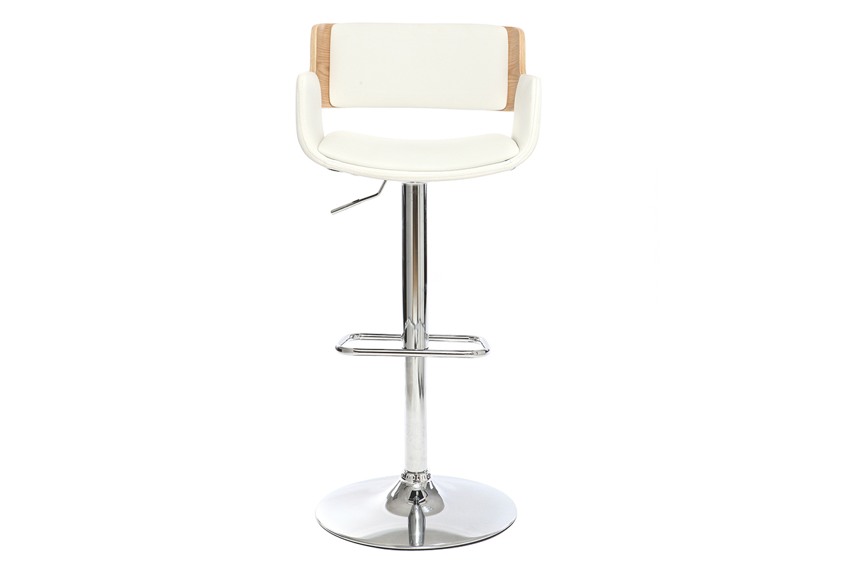 Design-Barhocker PU Wei und helles Holz RAY