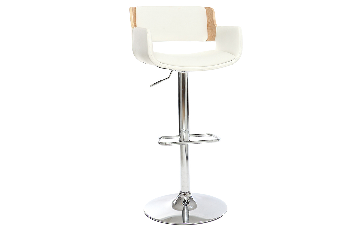 Design-Barhocker PU Wei und helles Holz RAY